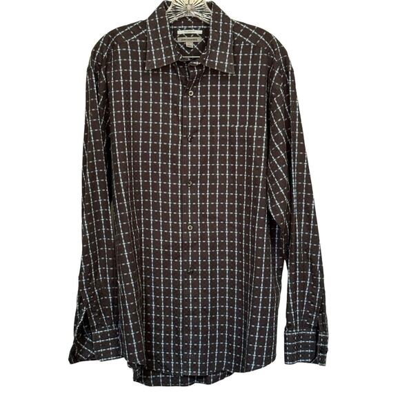 Johnston & Murphy Tailored Fit Dress Shirt Medium Long Sleeve Striped Flip Cuffs - Picture 1 of 7